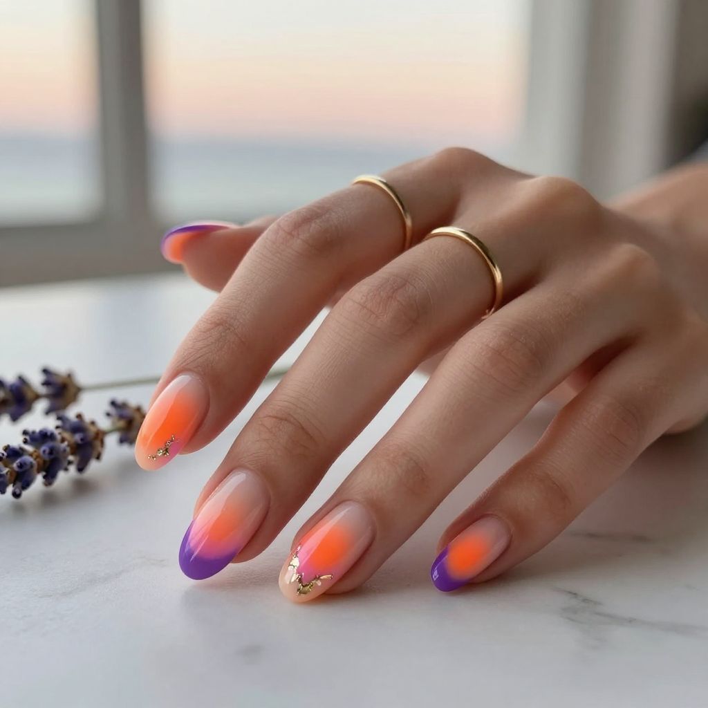 Sunset Orange and Purple Nails