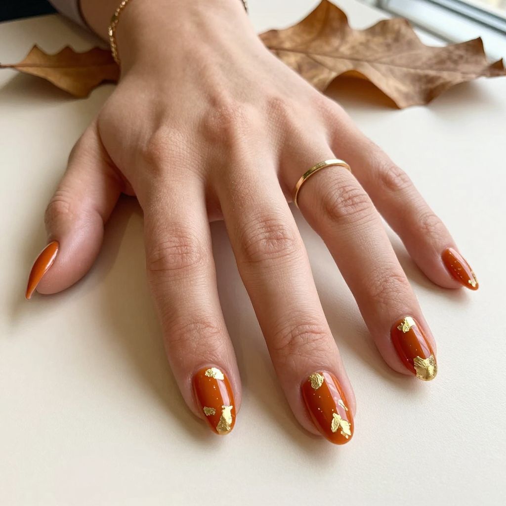 Spiced Orange and Gold Foil Nails