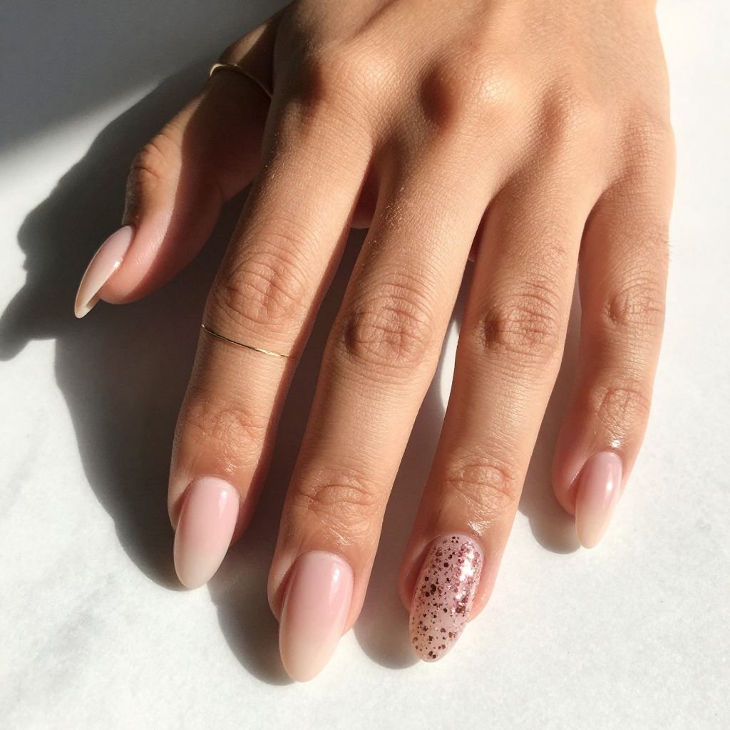 Baby Pink with Nude Ombre and Glitter Accent Nail