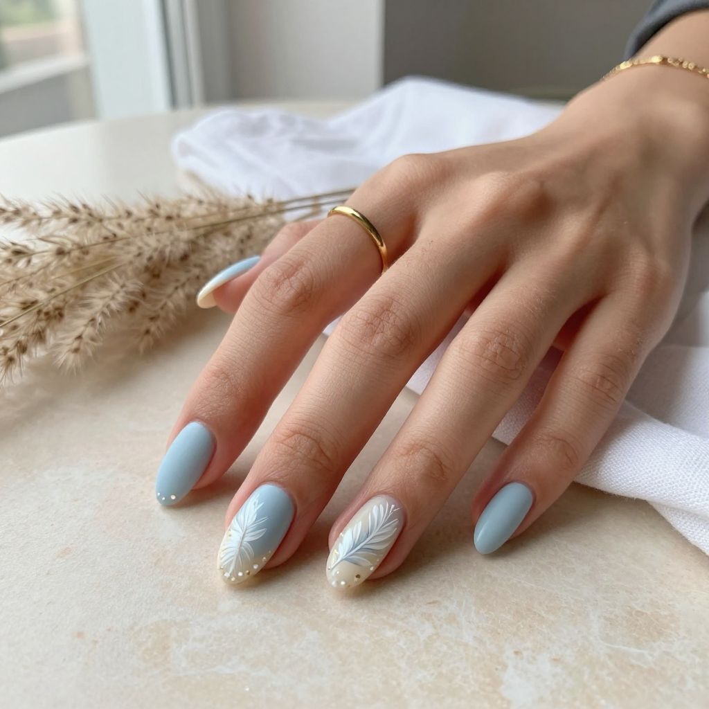 Powder Blue with Delicate Feather Details
