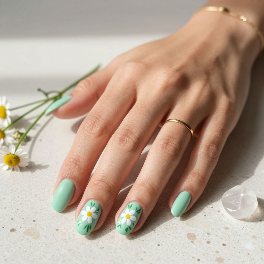 Mint Green with White Daisy Flowers