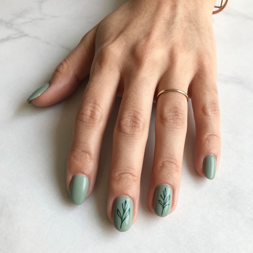 Soft Sage Green with Minimalist Line Art
