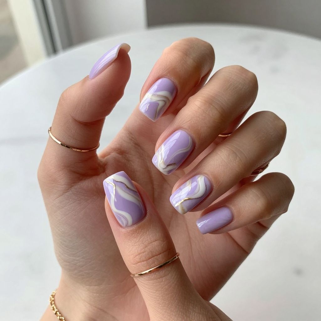 Periwinkle Marble Effect Nails