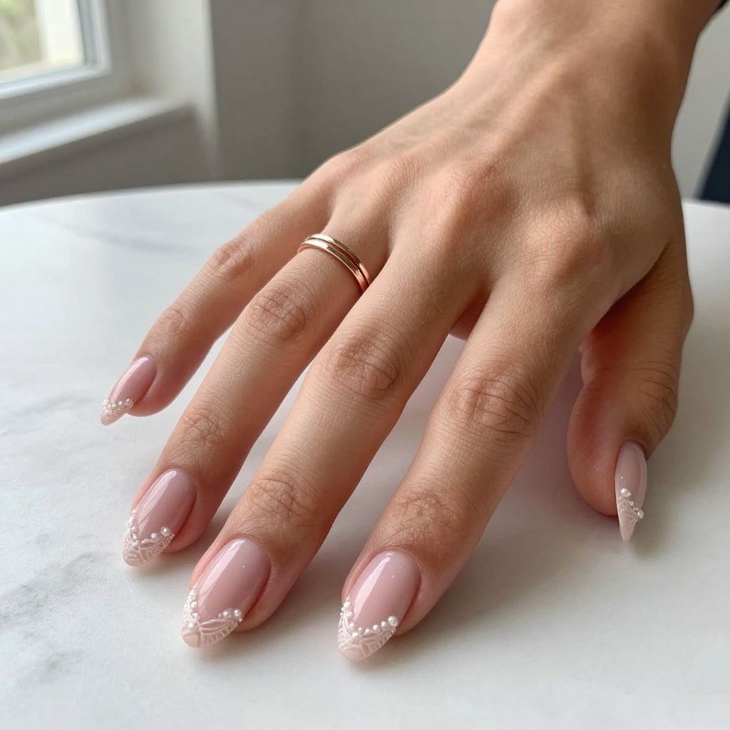Pink French Tips with Lace Details