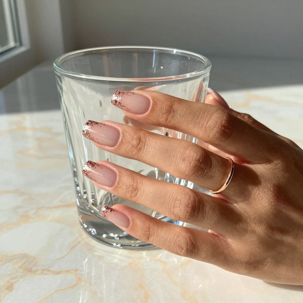 Sparkly Rose Gold French Tips