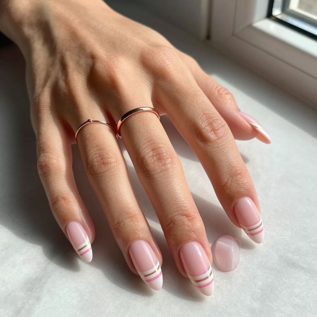 Pink and White Striped French Tips