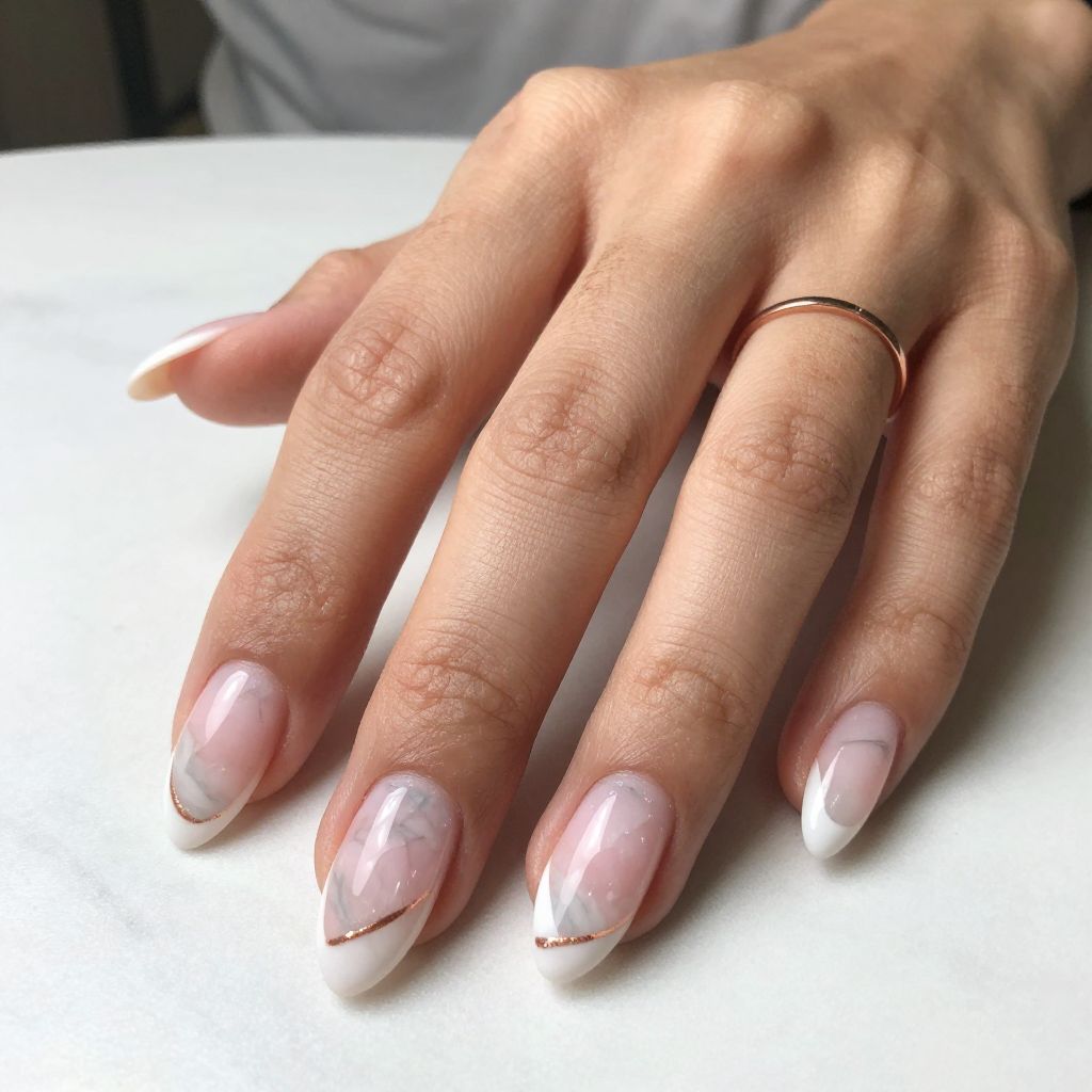 Marble Effect Pink French Tips
