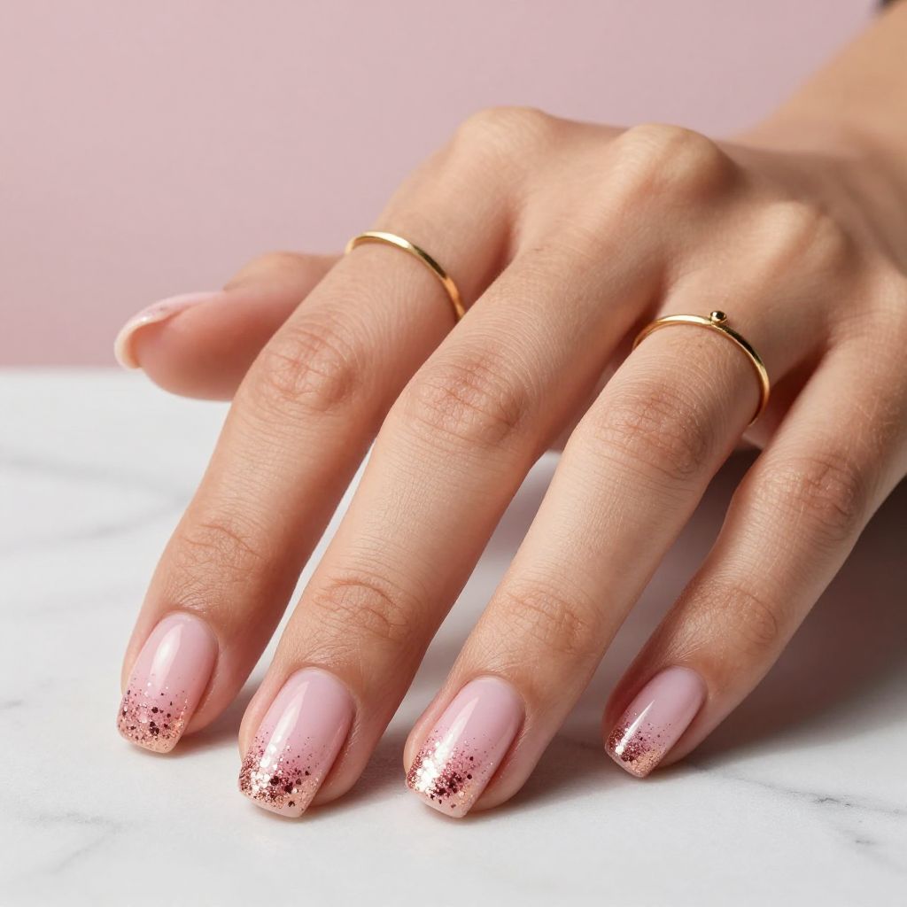 French Tips with Pink Glitter Gradient