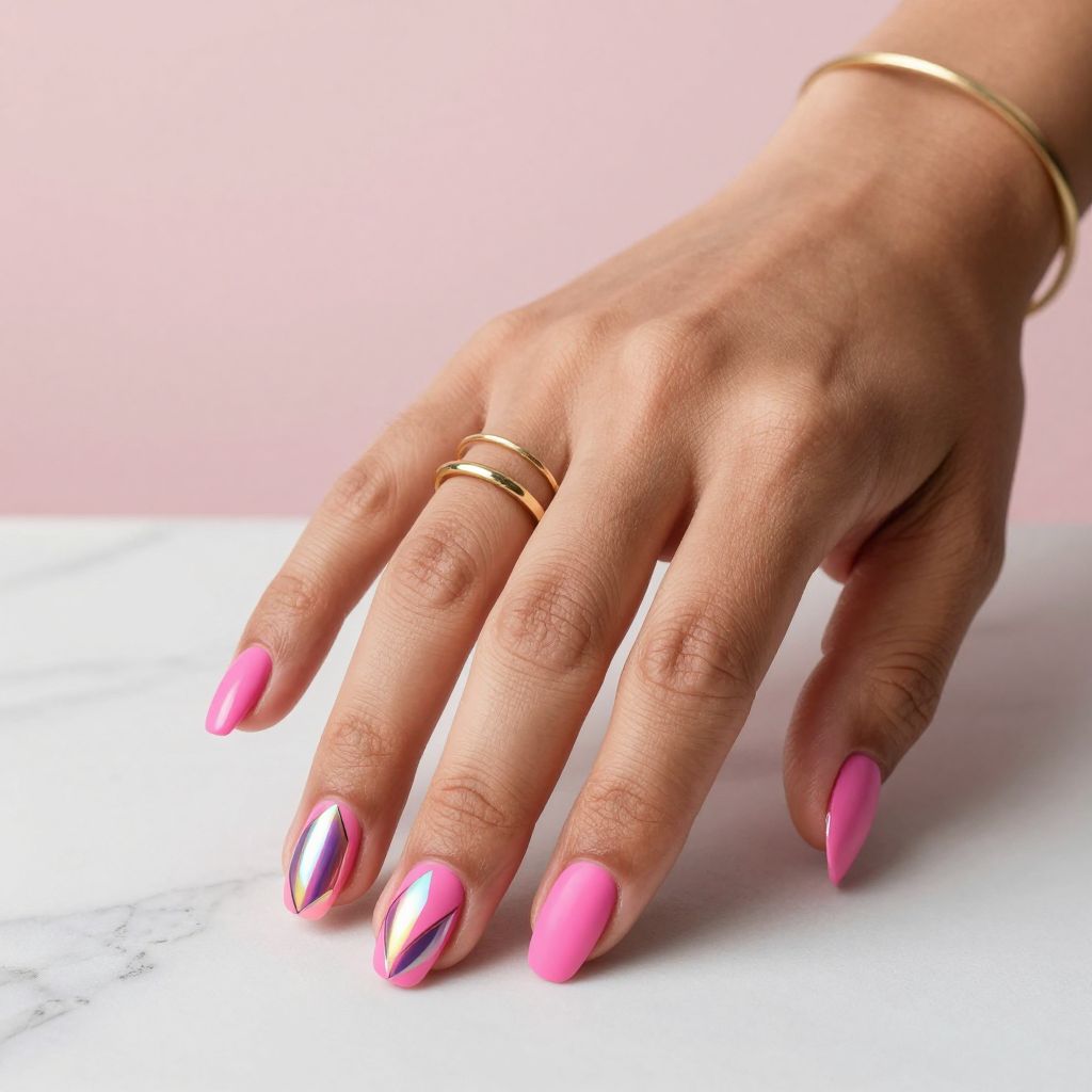 Fuchsia Pink with Holographic Geometric Patterns