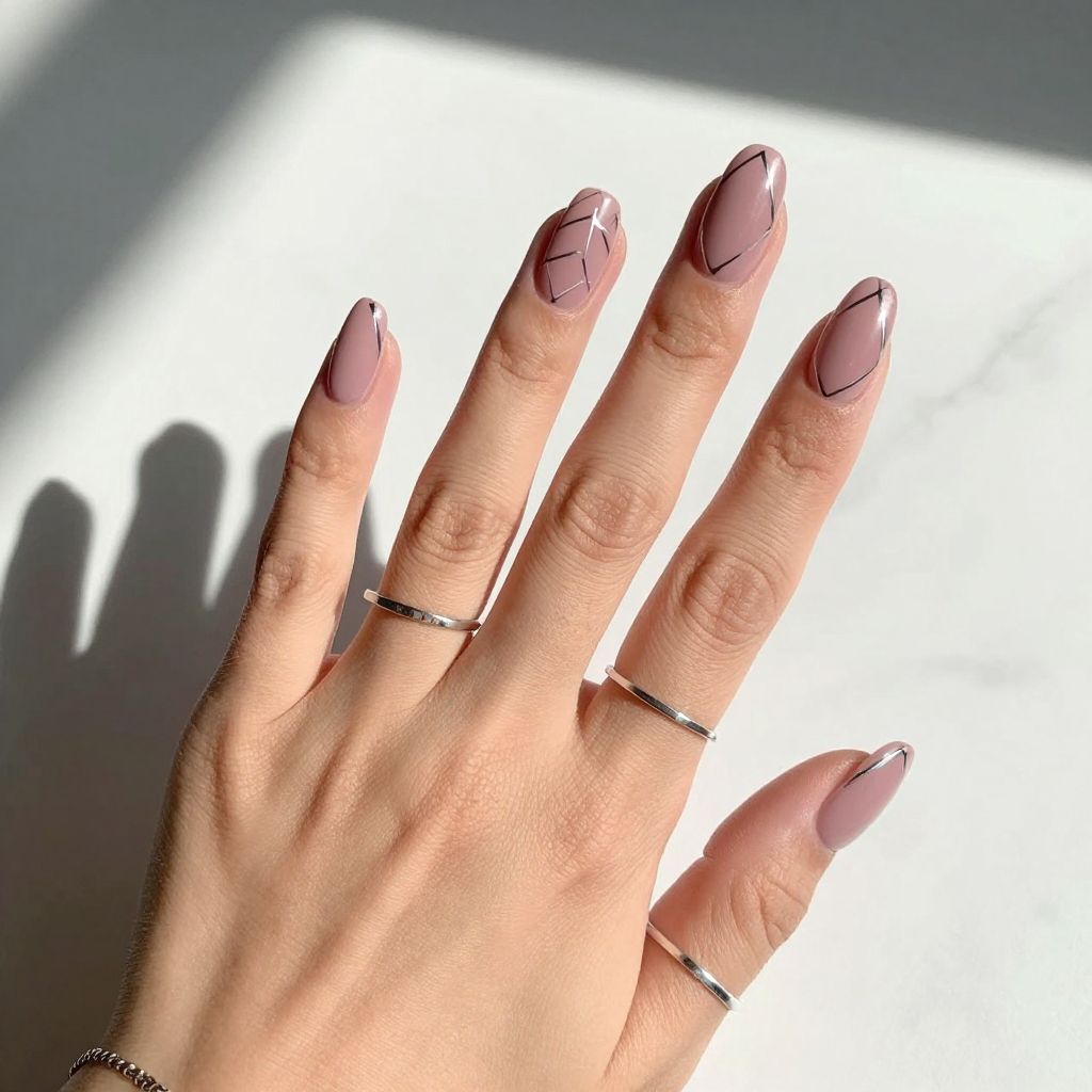 Mauve Pink with Negative Space Geometric Patterns