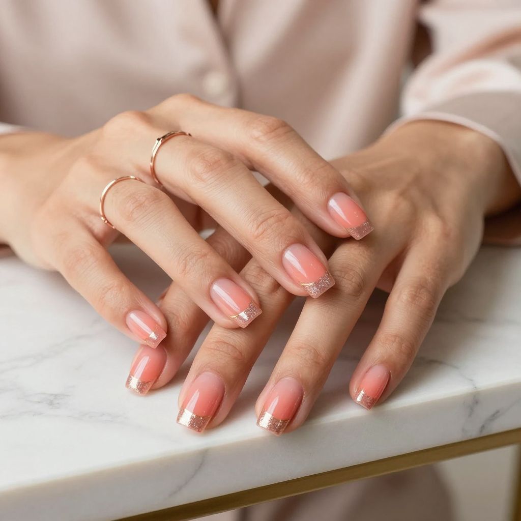 Coral Pink Ombre with Glitter Fade