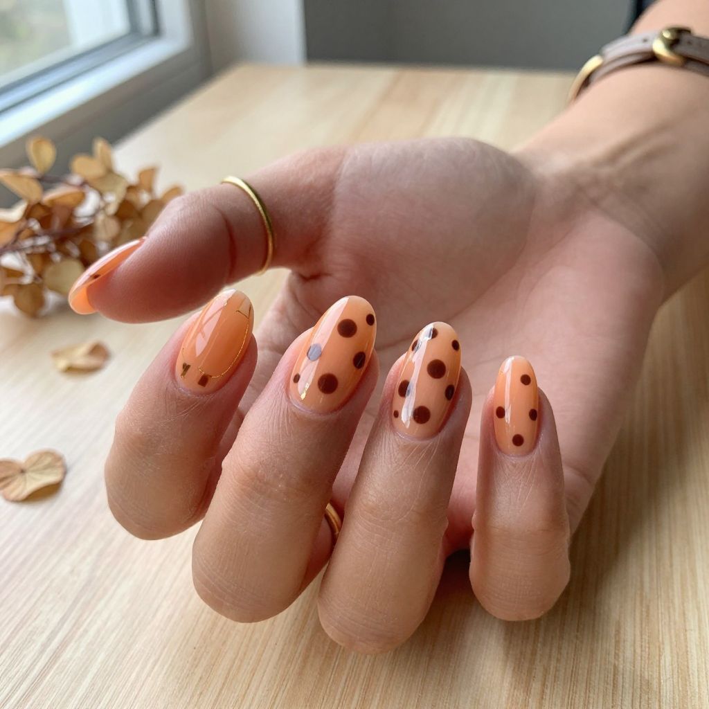 Peach and Brown Polka Dots