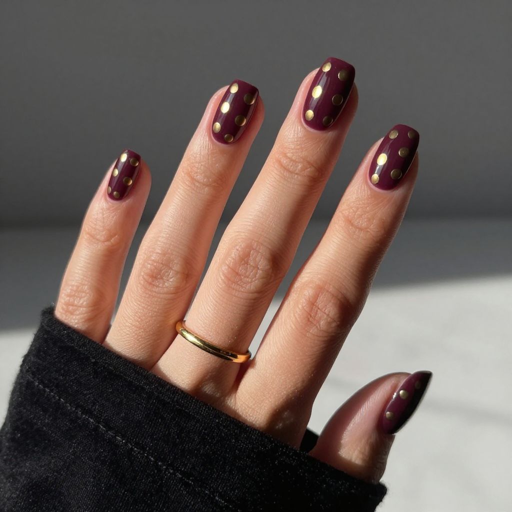 Deep Plum and Gold Polka Dots