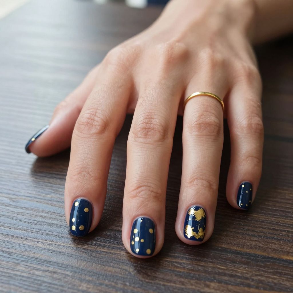 Navy Blue and Gold Polka Dots
