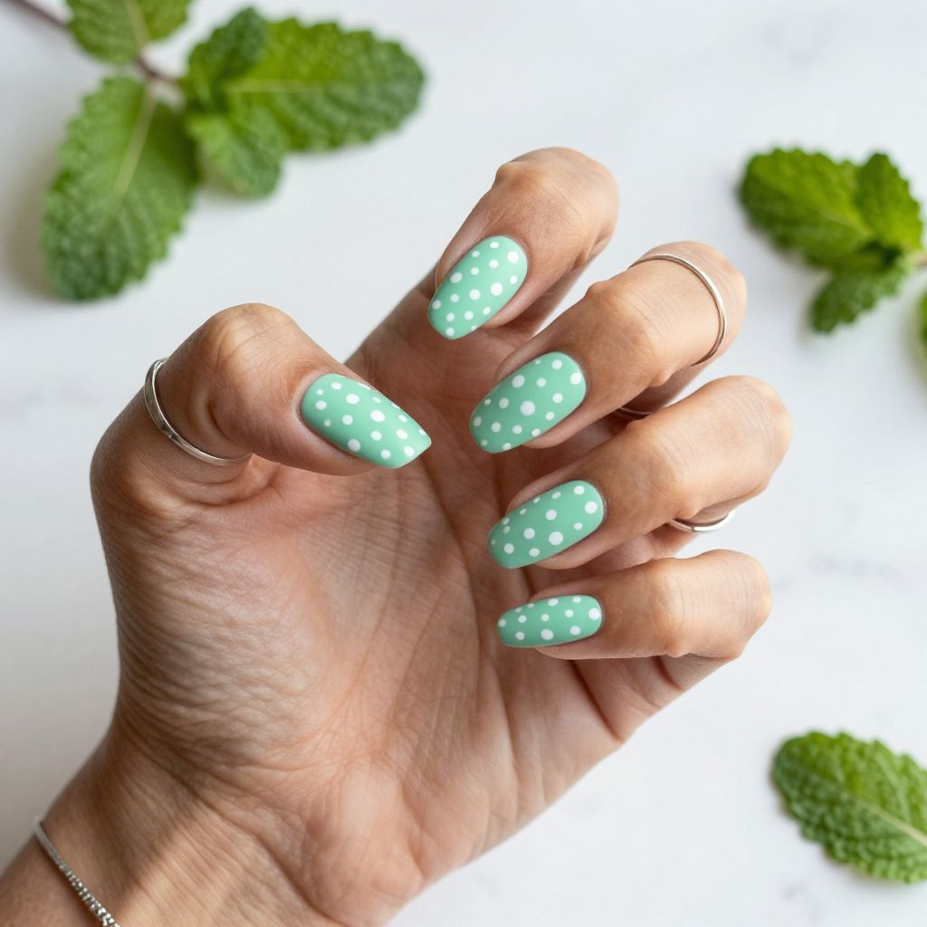 Mint Green and White Polka Dots