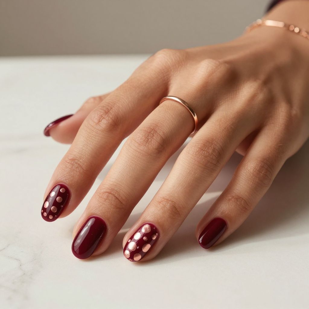 Deep Burgundy and Rose Gold Polka Dots