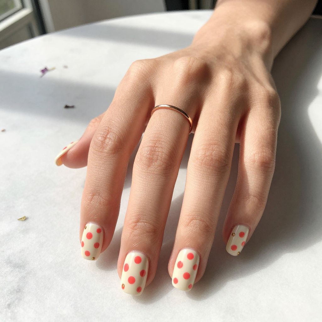 Coral and Cream Polka Dots