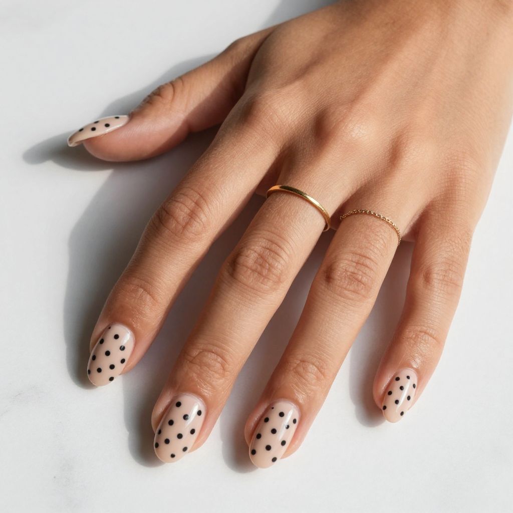 Nude Base with Black Polka Dots