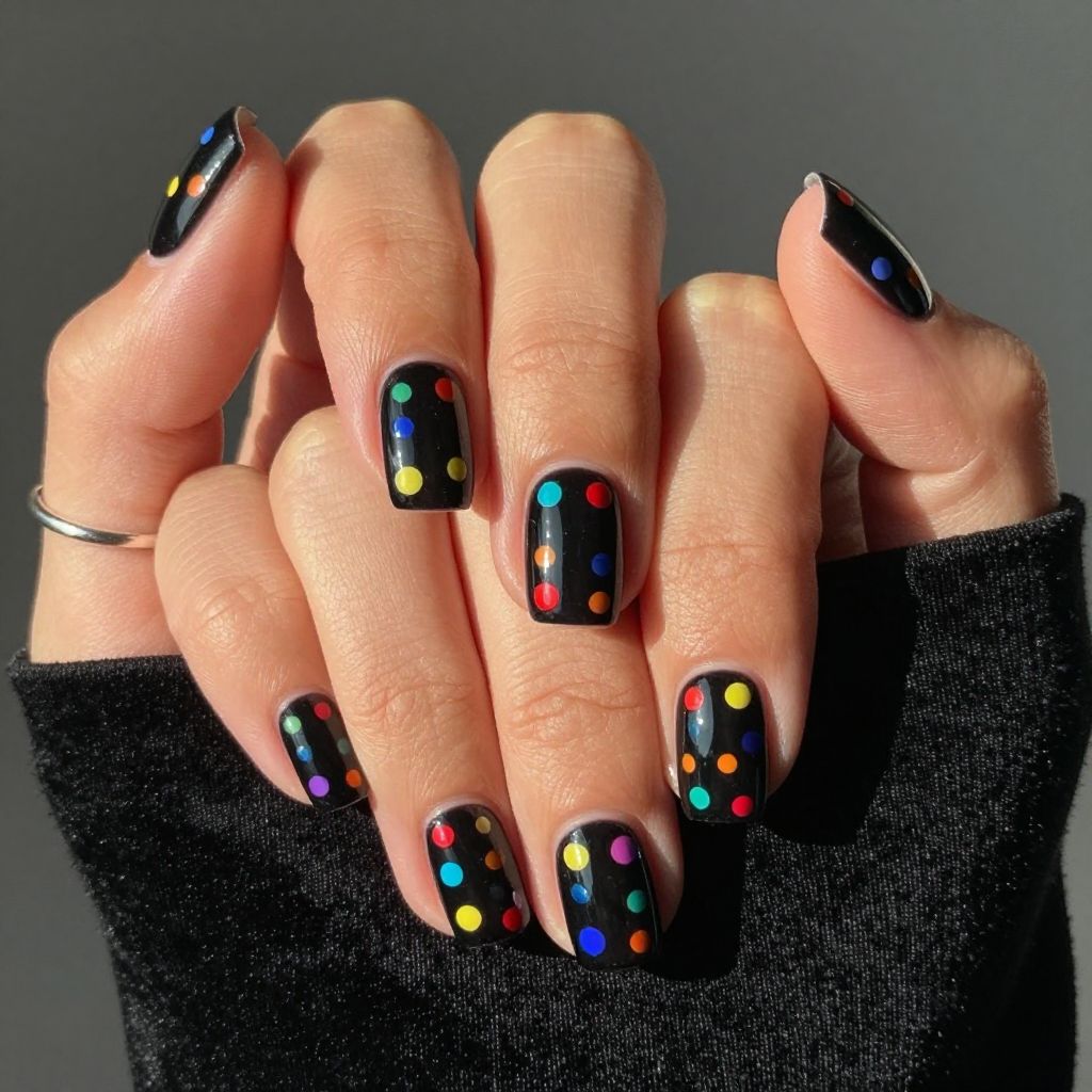 Black Base with Rainbow Polka Dots