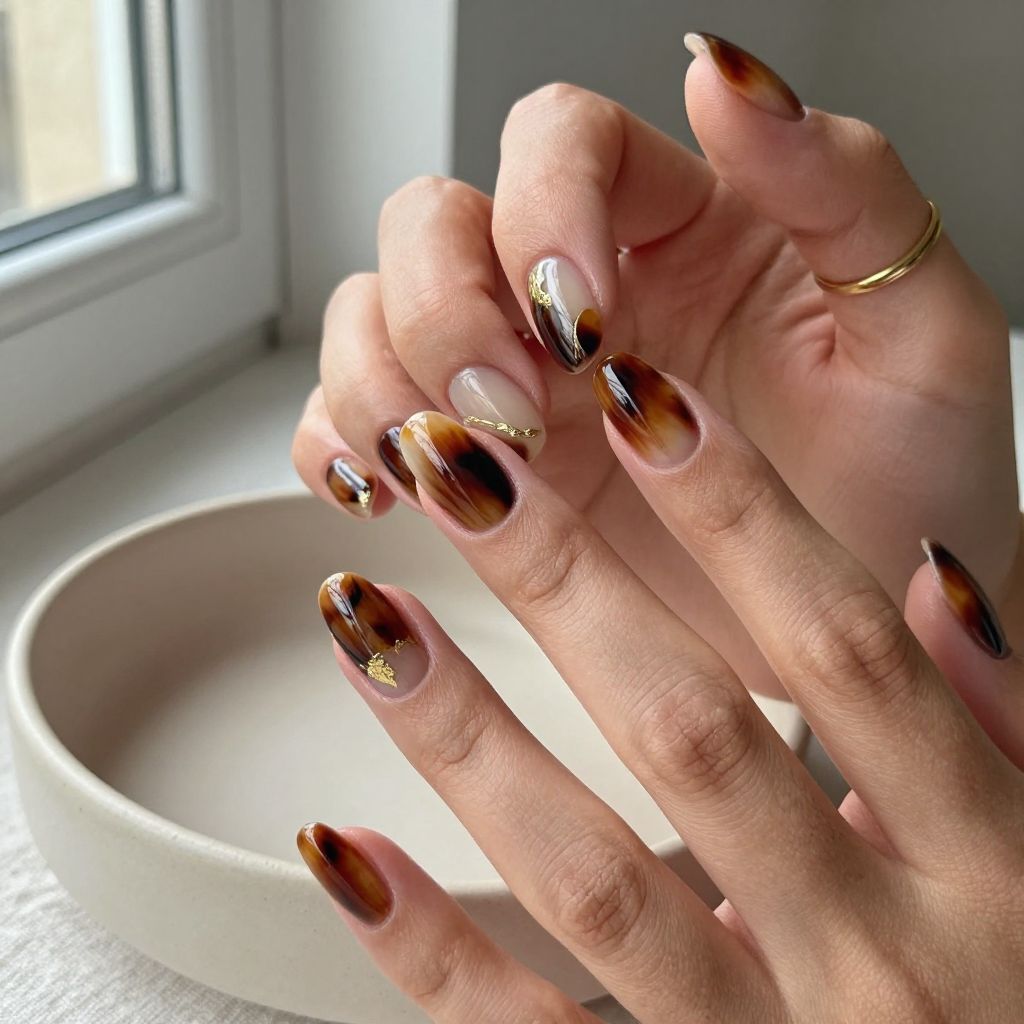 Tortoiseshell Almond Nails