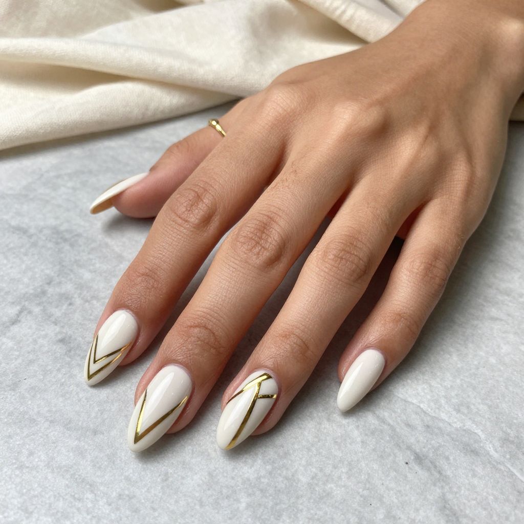 Geometric Gold Almond Nails