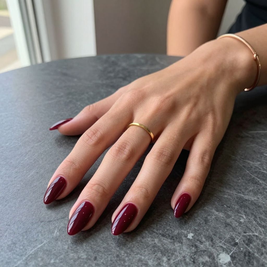 Deep Burgundy Almond Nails