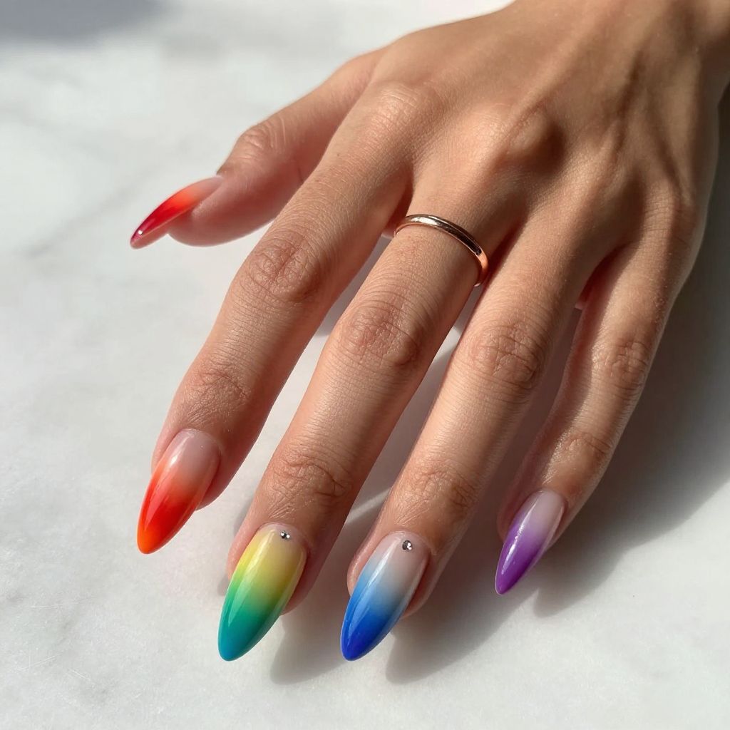 Rainbow Gradient Stiletto Nails