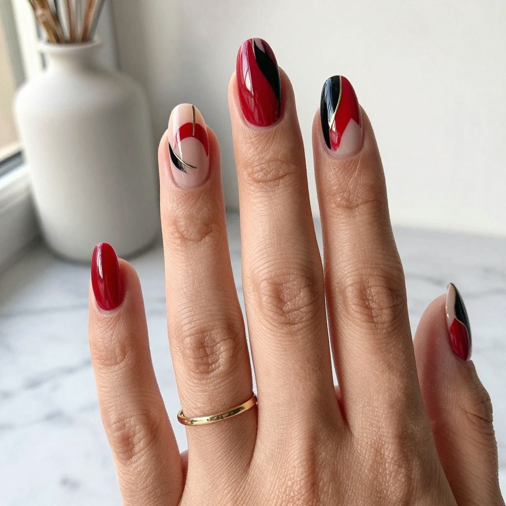 Red and black nail design 15