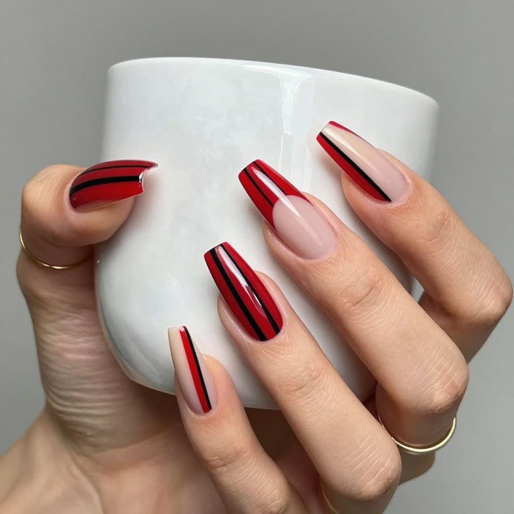 Red and black nail design 2