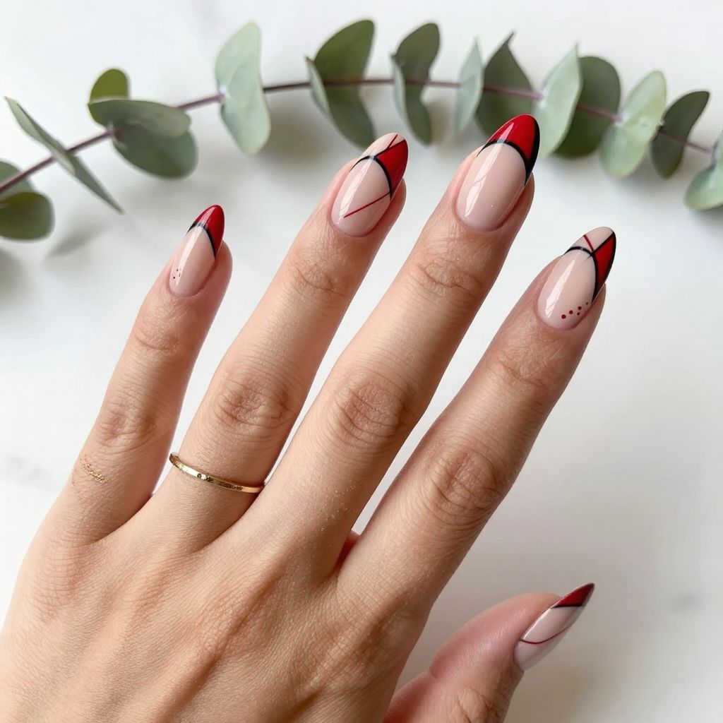 Red and black nail design 4