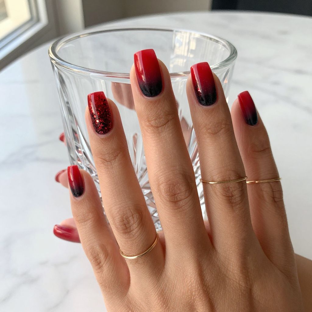 Red and black nail design 5