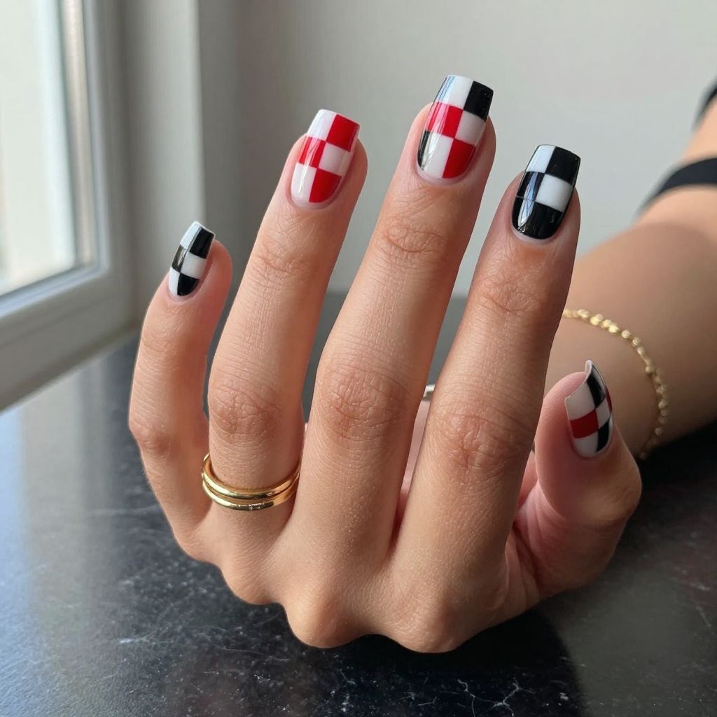 Red and black nail design 8