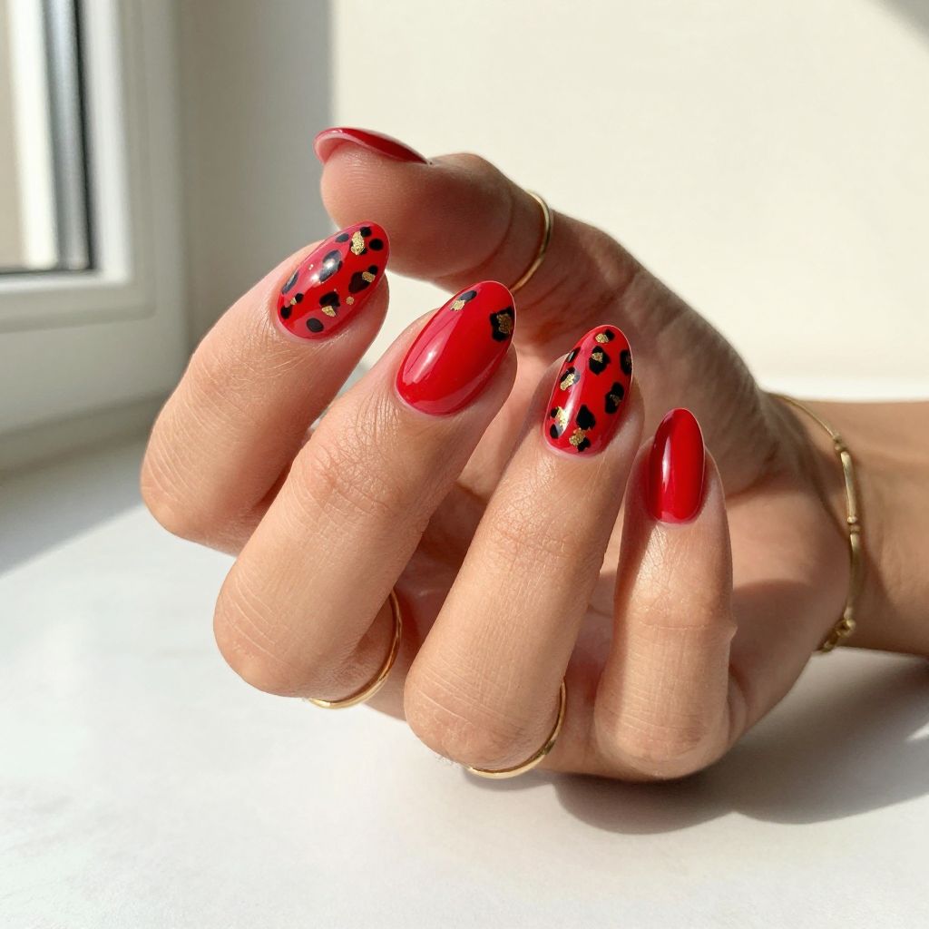 Red Leopard Print Nails red nail design