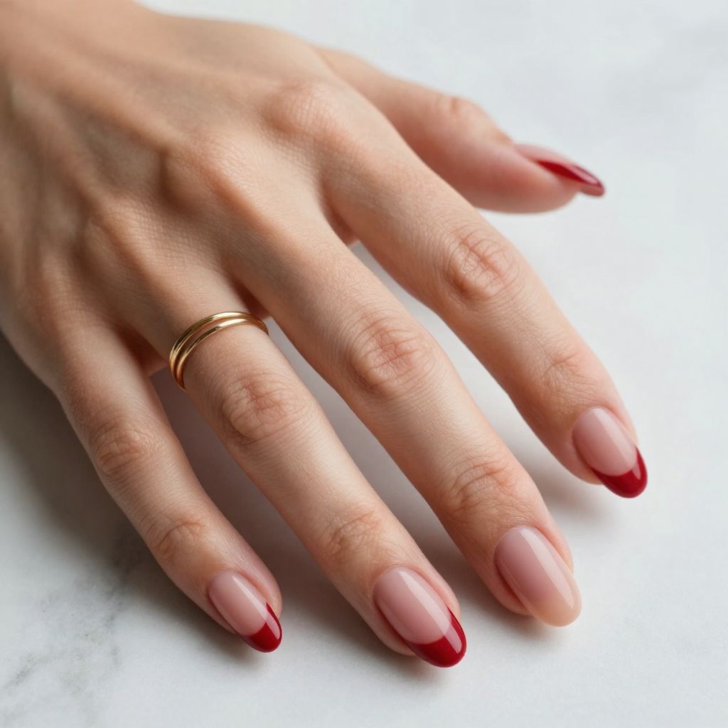 Red Gradient to Nude Reverse Ombre red nail design