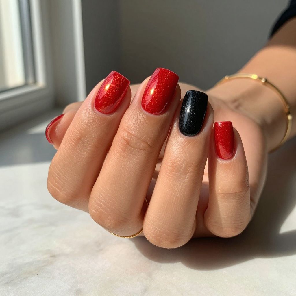 Red Holographic Sparkle red nail design