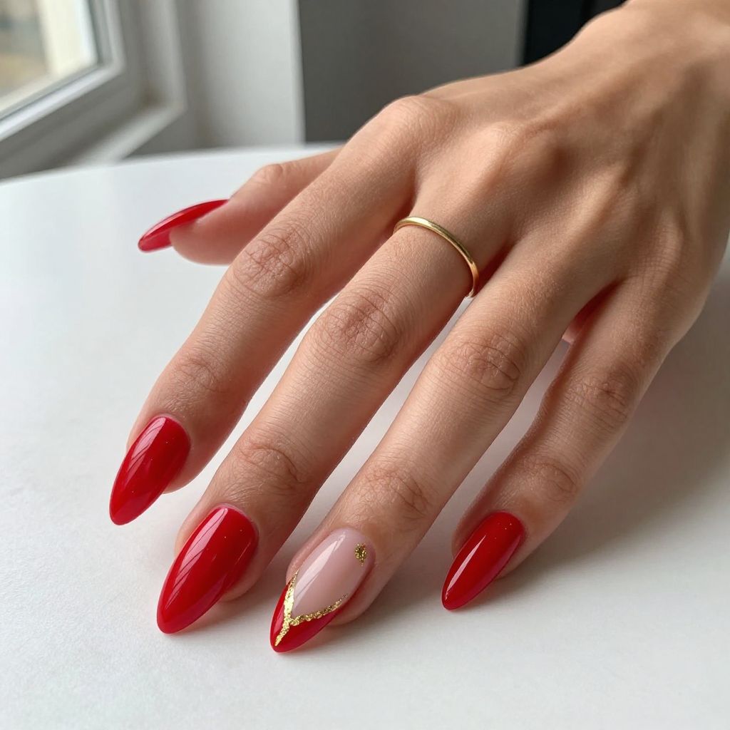 Red Negative Space Geometric red nail design