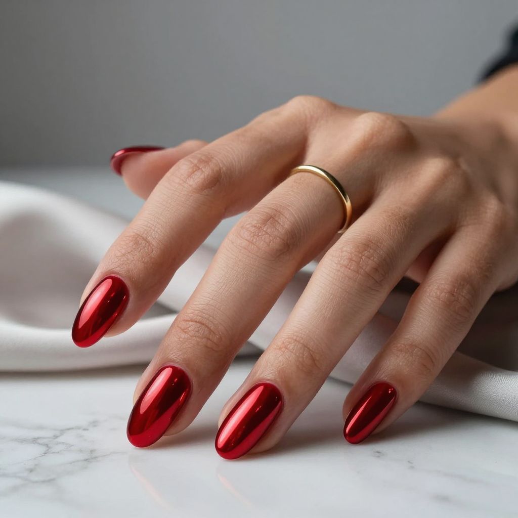 Scarlet Chrome Mirror Nails red nail design