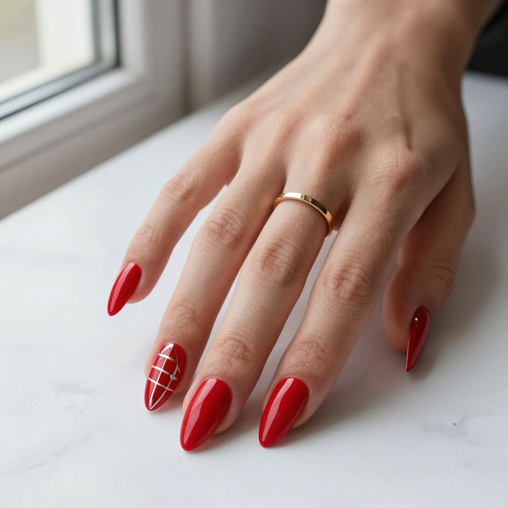 Red Geometric Art Nails red nail design