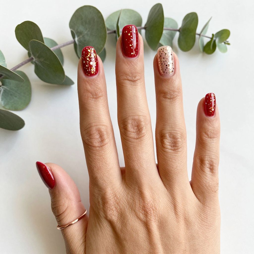Glitter Encapsulated Red red nail design