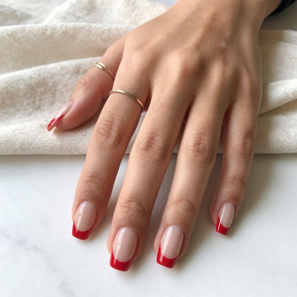 Red French Ombre Tips red nail design