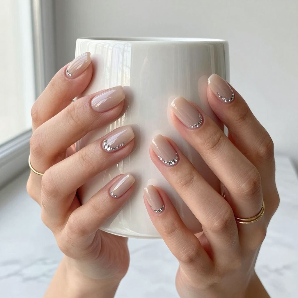 Nude with Rhinestone Cuticle Design