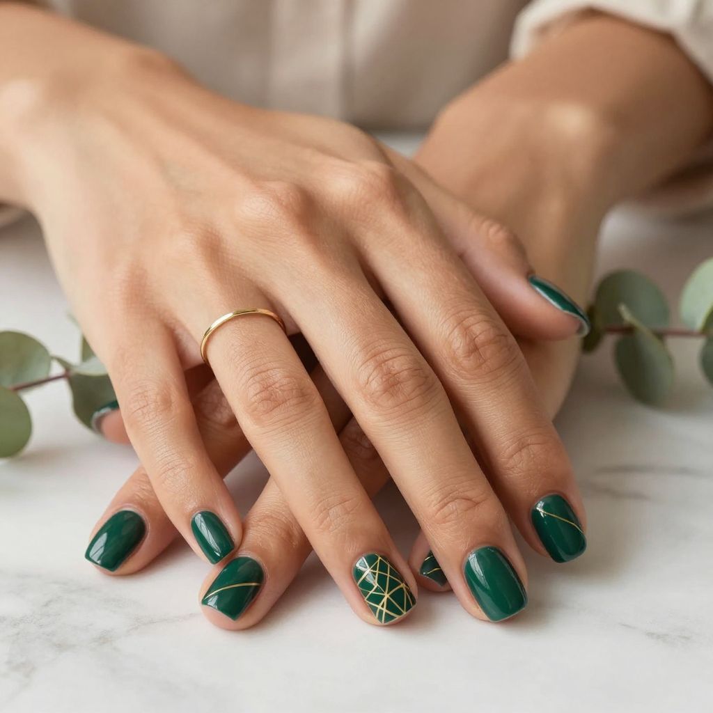 Emerald Green with Gold Geometric Patterns