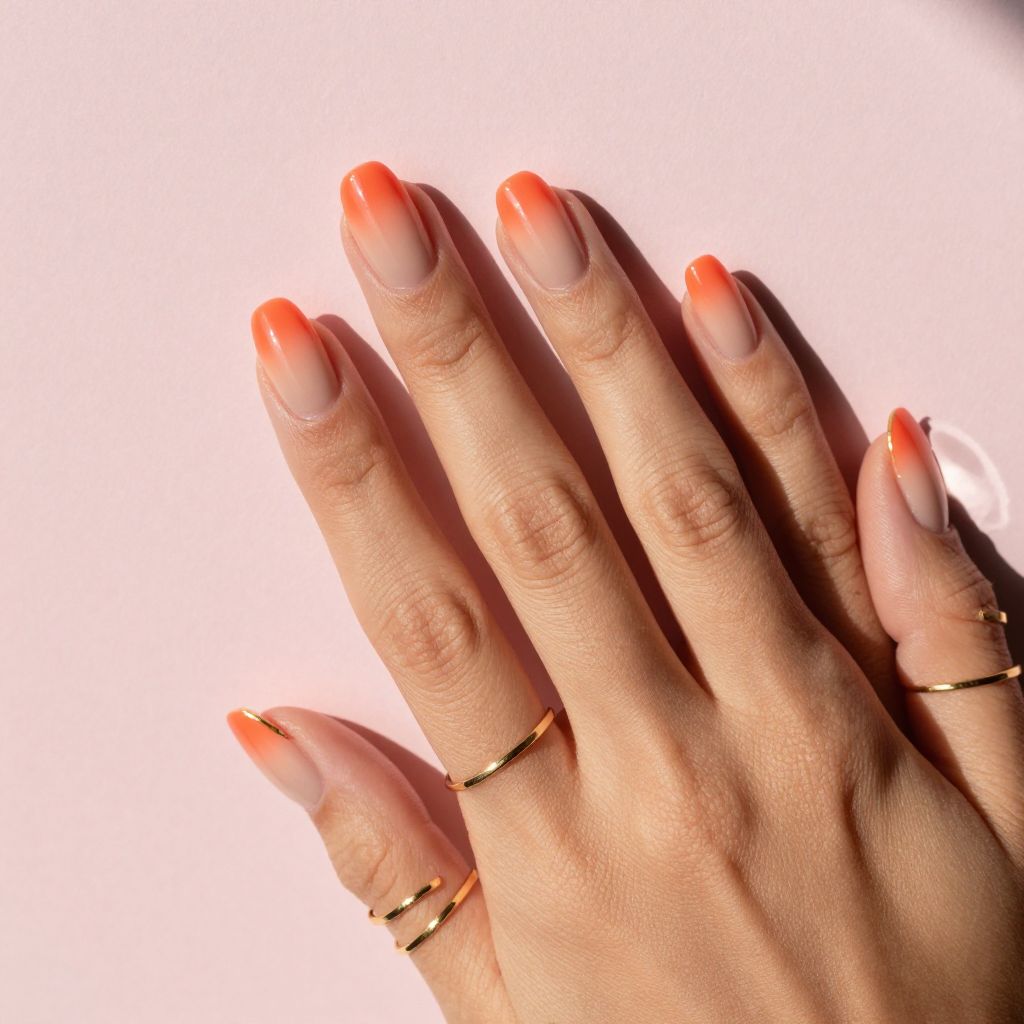 Coral Orange with Ombre to Nude Tips