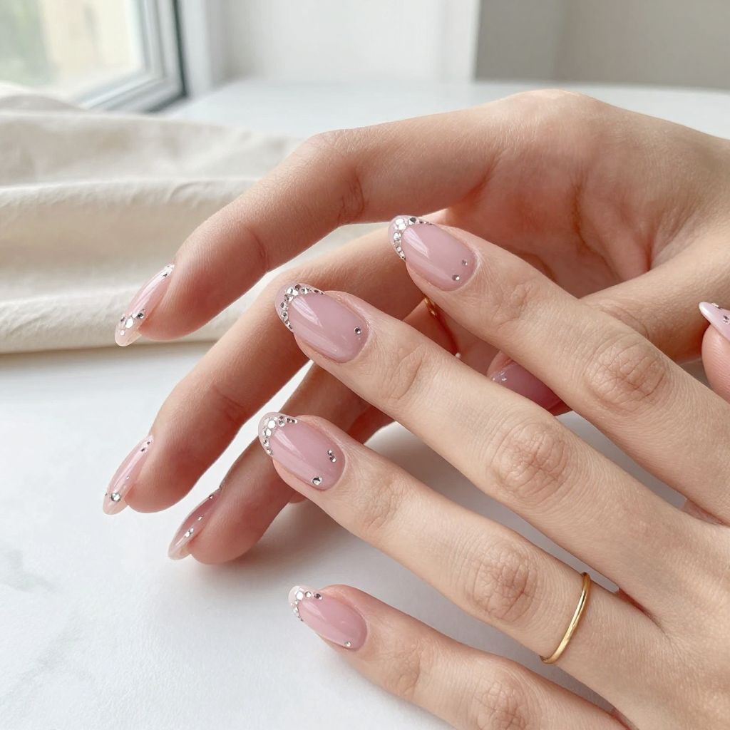 Soft Pink Almond with Micro Diamonds