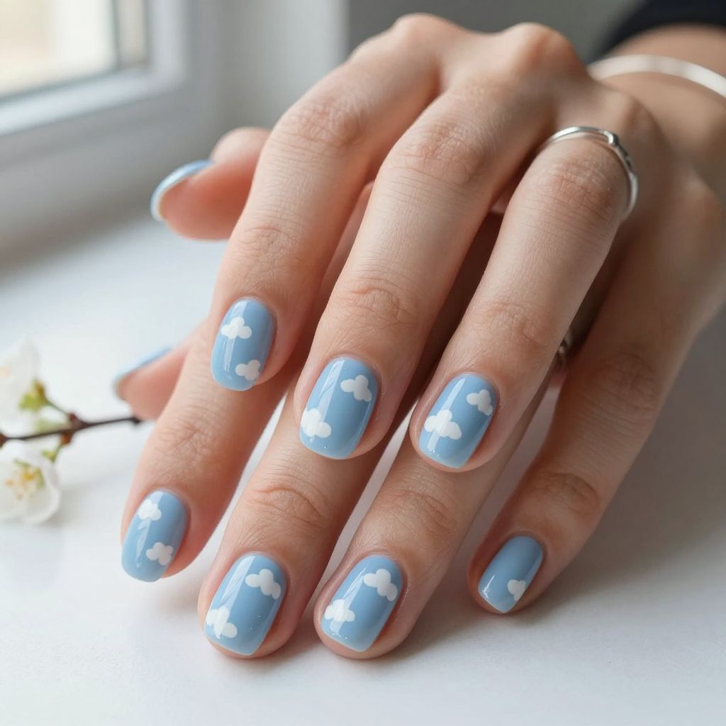 Baby Blue with White Cloud Design