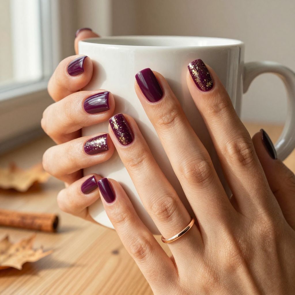 Deep Plum with Metallic Gold Splatter