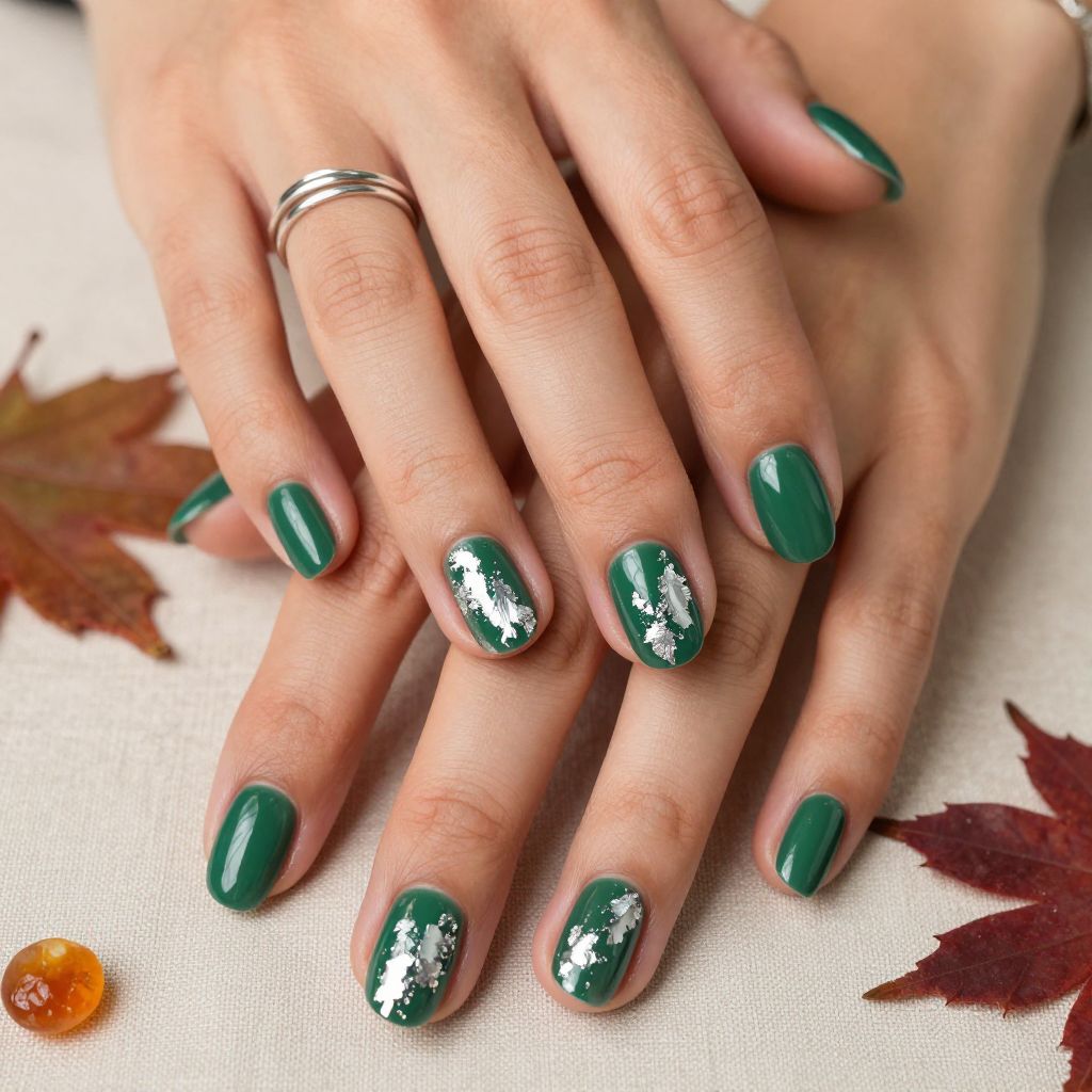 Forest Green with Silver Foil Leaf Accents