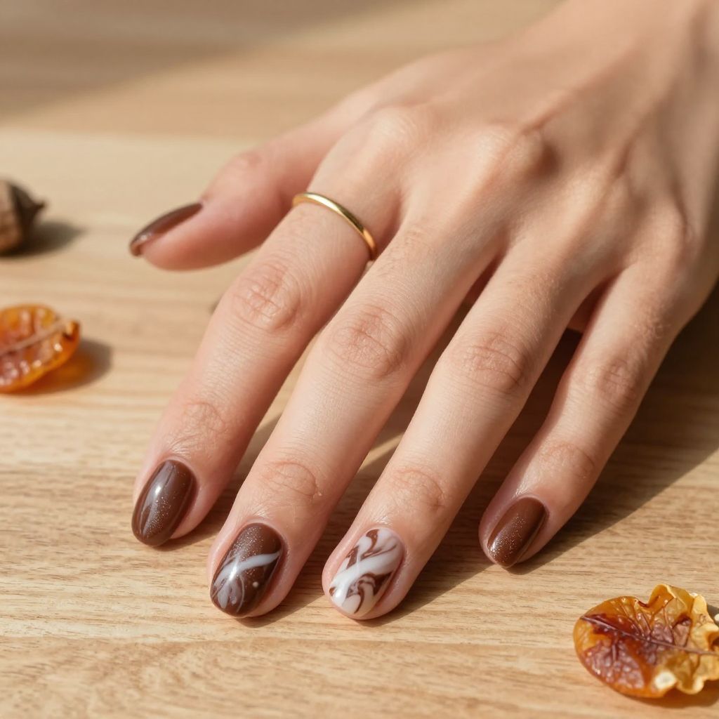 Chocolate Brown Marble Nails