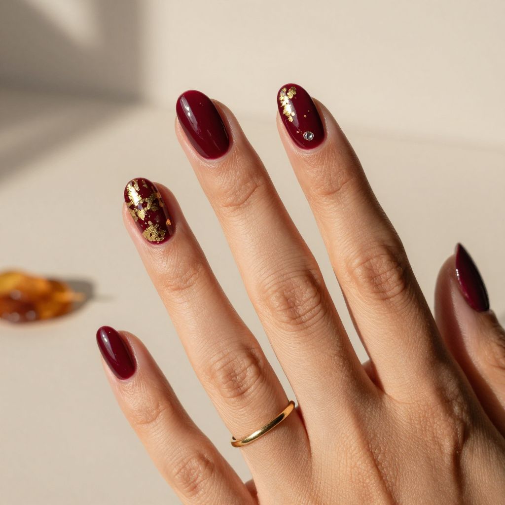 Deep Burgundy with Gold Leaf Accents