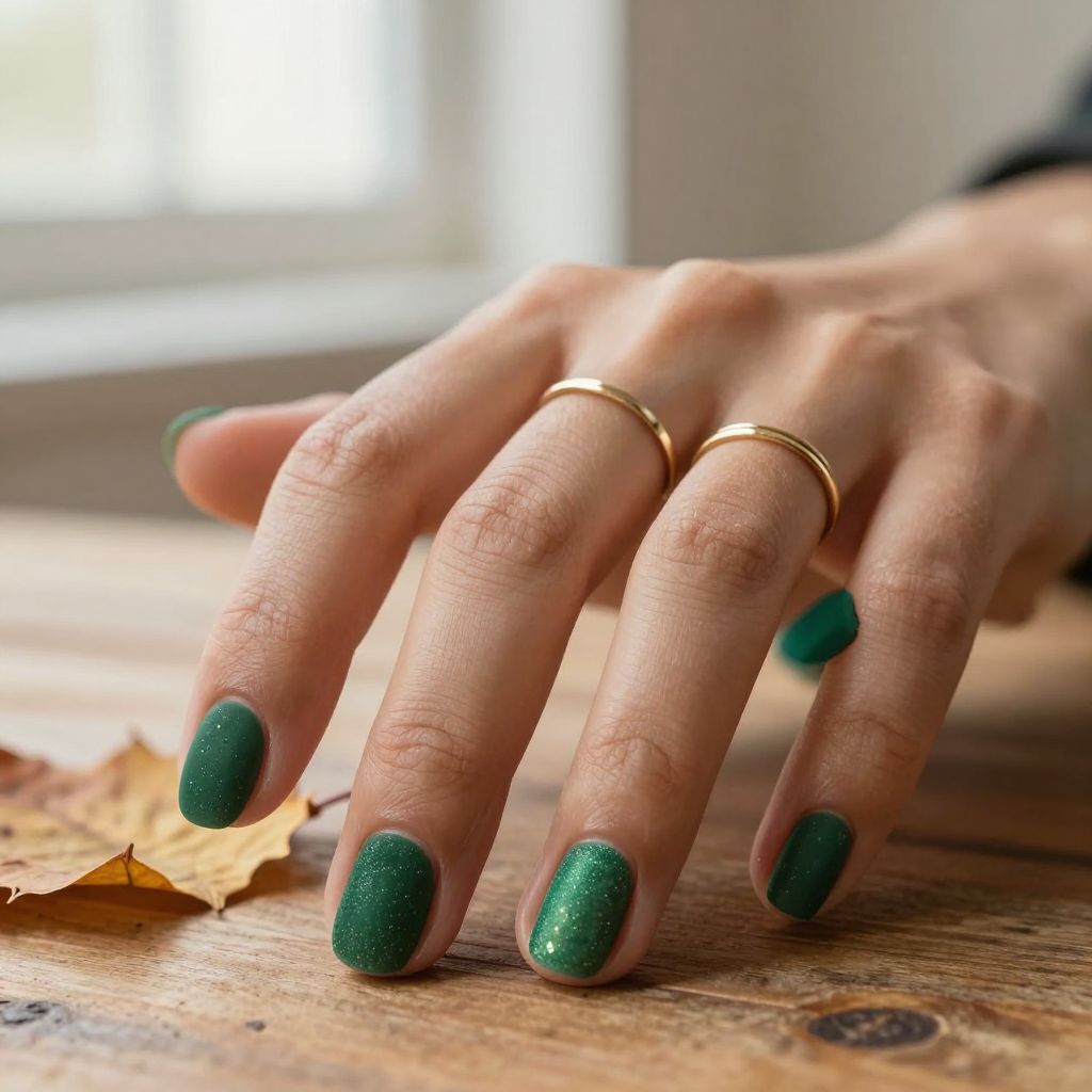 Forest Green Velvet Matte Nails
